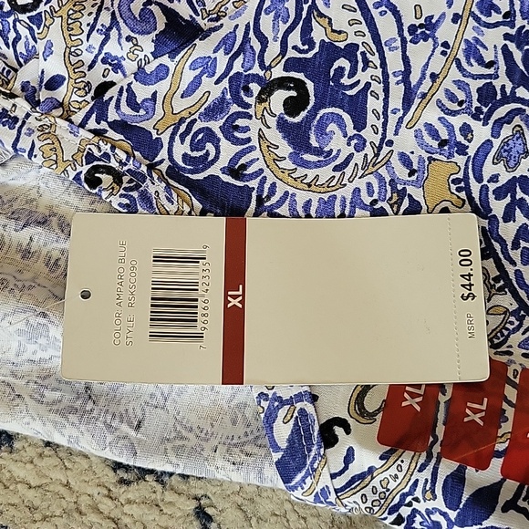 NWT Rafaella Size XL Paisley Women's Knit V-Neck Ruffled Short Sleeve Fashion To - Picture 7 of 7